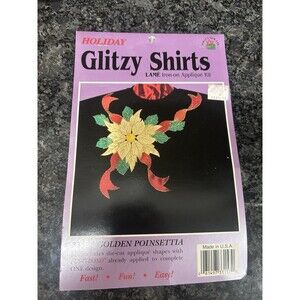 Holiday Glitzy Shirt Iron-On Applique Kit Poinsettia Design 90’s Christmas Tacky